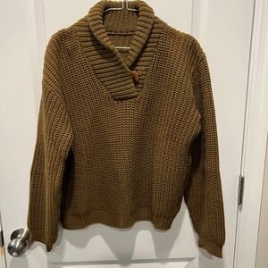 Unbranded Mens Shawl Collar Toggle Button Chunky Knit Sweater Brown Size M L